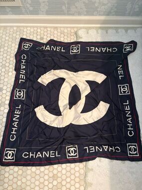 CHANEL Navy, White & Red Signature CC Silk Scarf